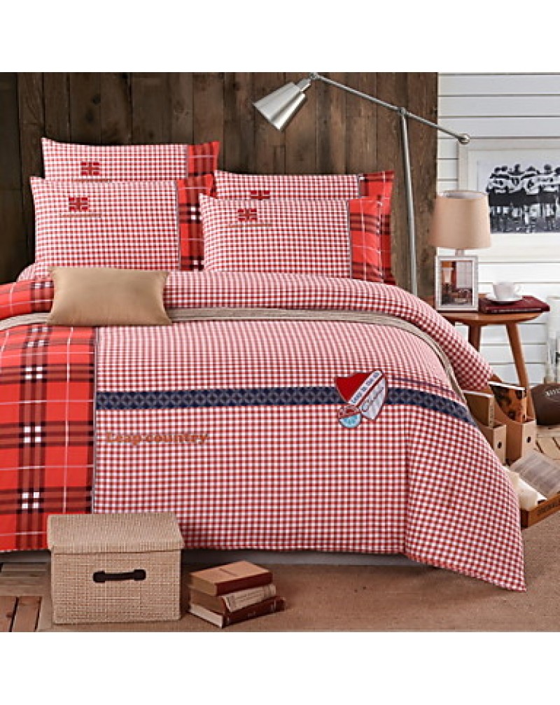 Solid Cotton 4 Piece Duvet Cover Sets