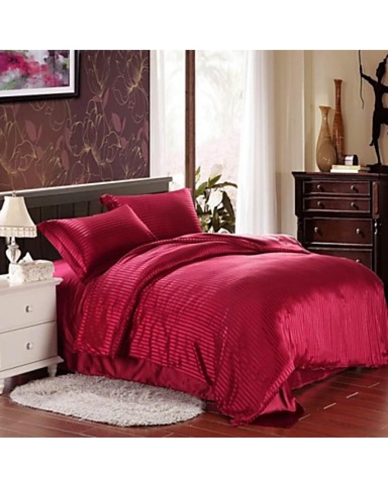 Stripe Faux Silk 4 Piece Duvet Cover Sets