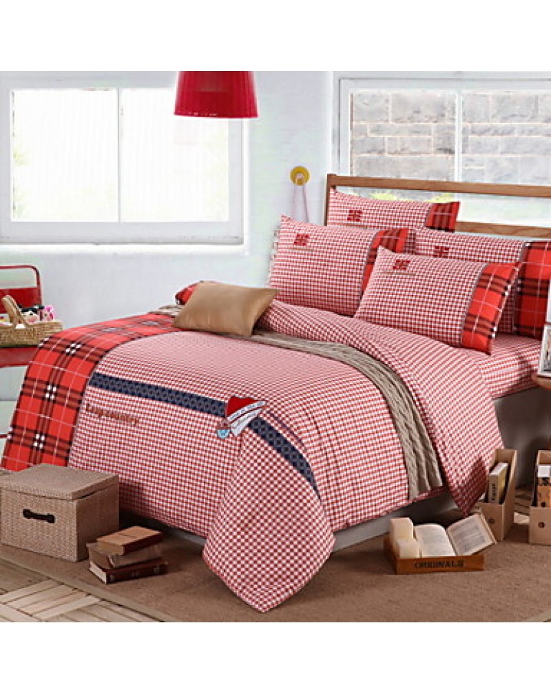 Solid Cotton 4 Piece Duvet Cover Sets