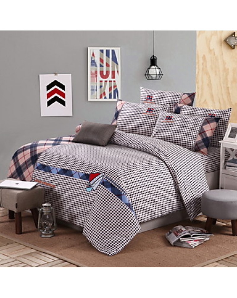 Solid Cotton 4 Piece Duvet Cover Sets