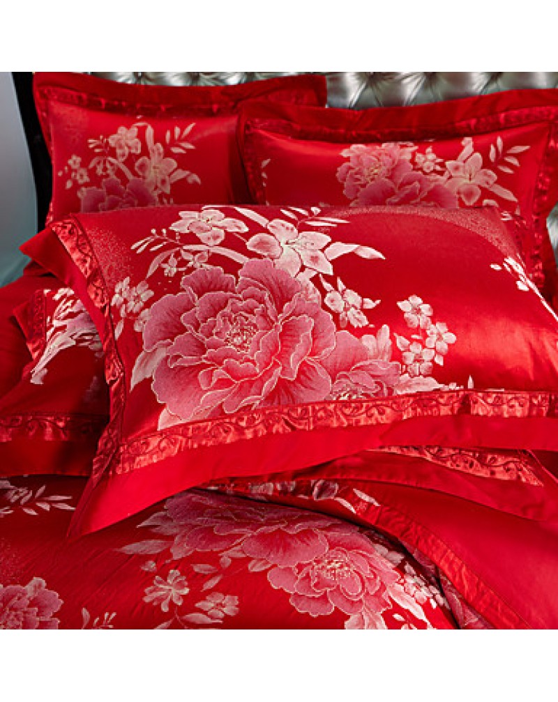 Chinese style Luxury Silk Cotton Blend Duvet Cover Sets Queen King Size Bedding Set