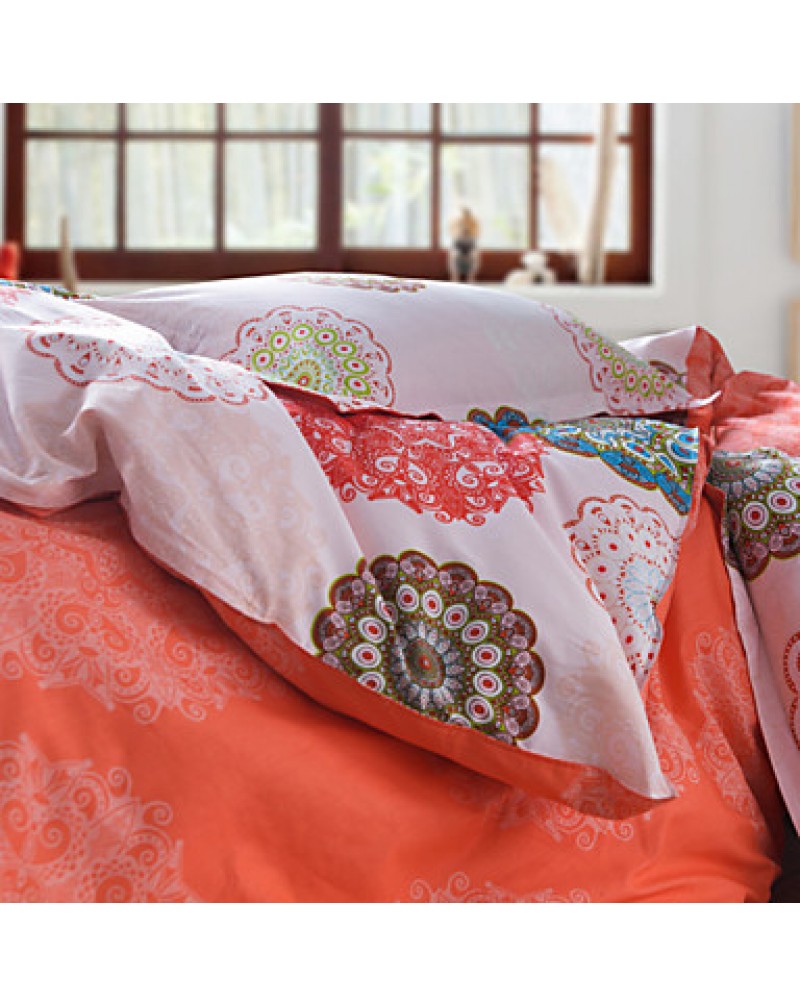 Orange 100% Cotton Bedclothes 4pcs Bedding Set Queen Size Duvet Cover Set