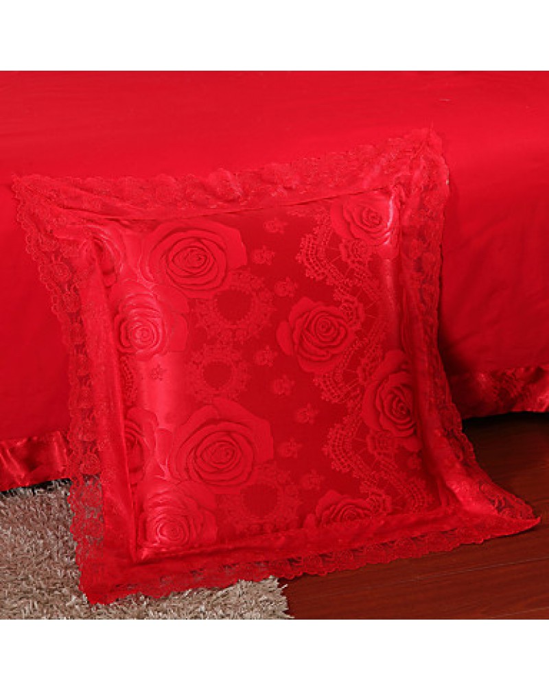 Red Queen King Size Bedding Set Luxury Silk Cotton Blend Lace Duvet Cover Sets Jacquard Pattern