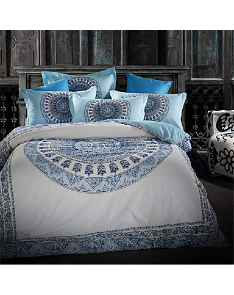 Bohemian Bedding Set Paisley Patterned Bed Linen Light Blue Cotton Bedclothes Queen 4pcs Coverlet Set