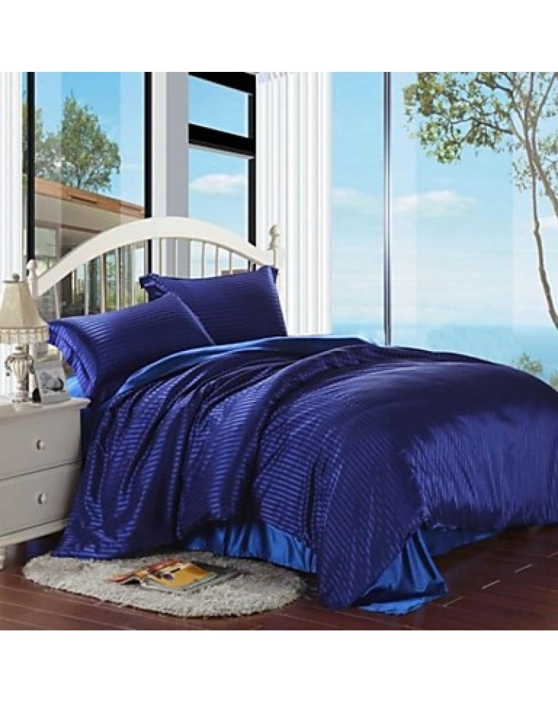 Stripe Faux Silk 4 Piece Duvet Cover Sets