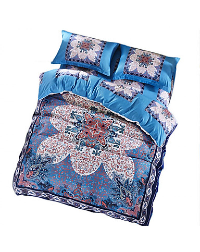 Luxury Bedding Set Blue Retro Design Quilt Cover No Fading Quality Bed Sheet Queen Size 4pcs Bedspread