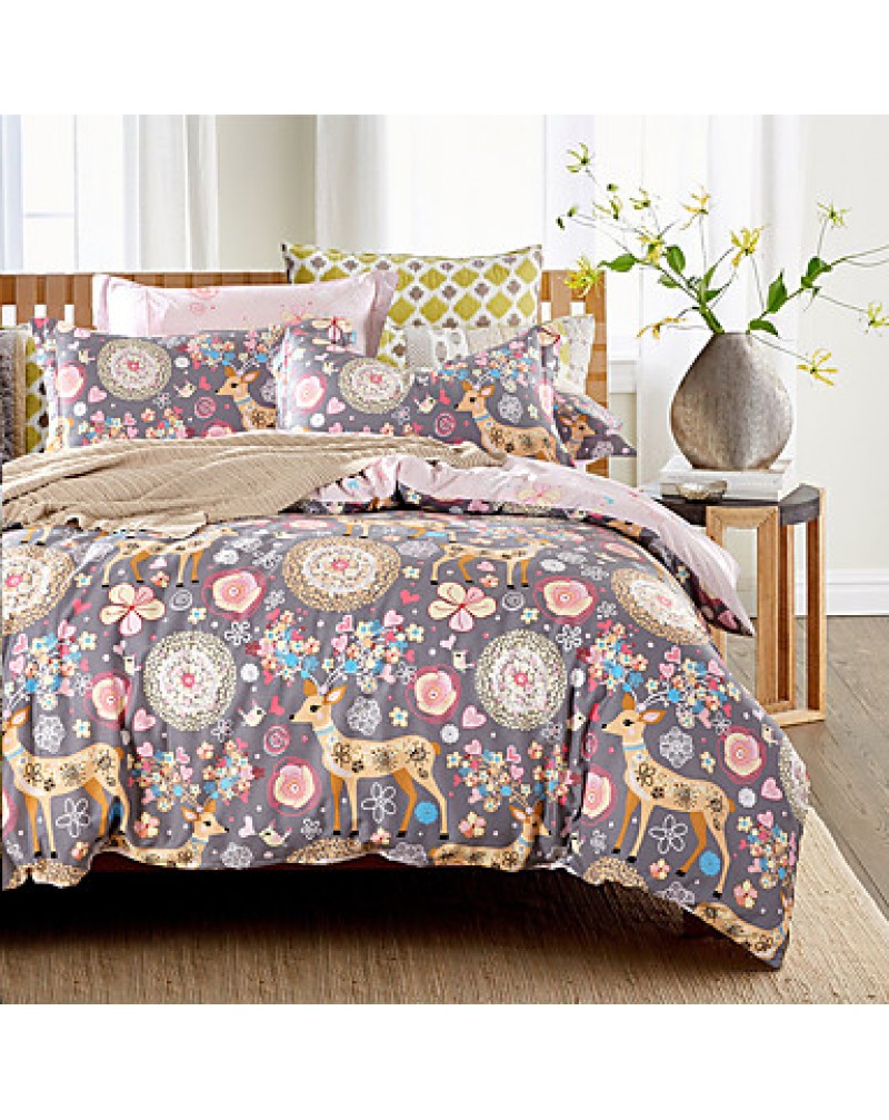 4PC Duvet Cover SetFresh Style Cotton Pattern Queen King Size Elk