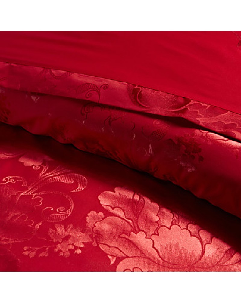 Red Luxury Silk Cotton Blend Duvet Cover Sets Queen King Size Bedding Set