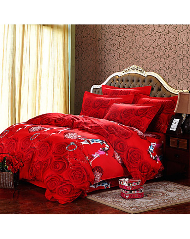 4PC Duvet Cover Set Polyester Floral Pattern