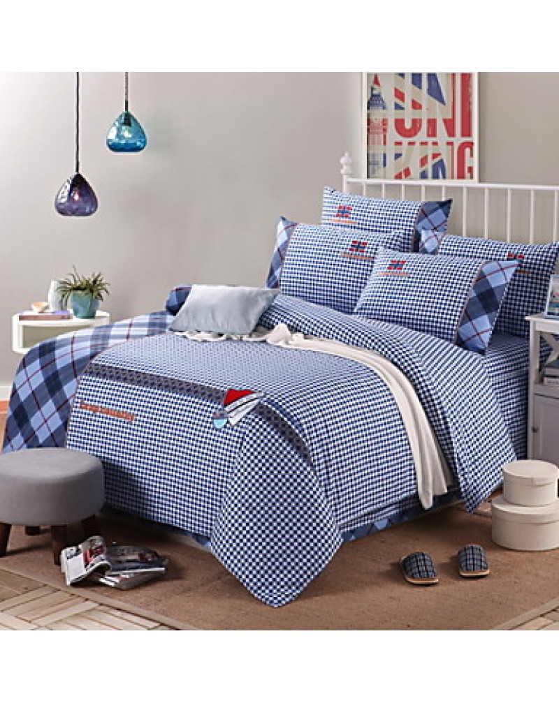 Solid Cotton 4 Piece Duvet Cover Sets