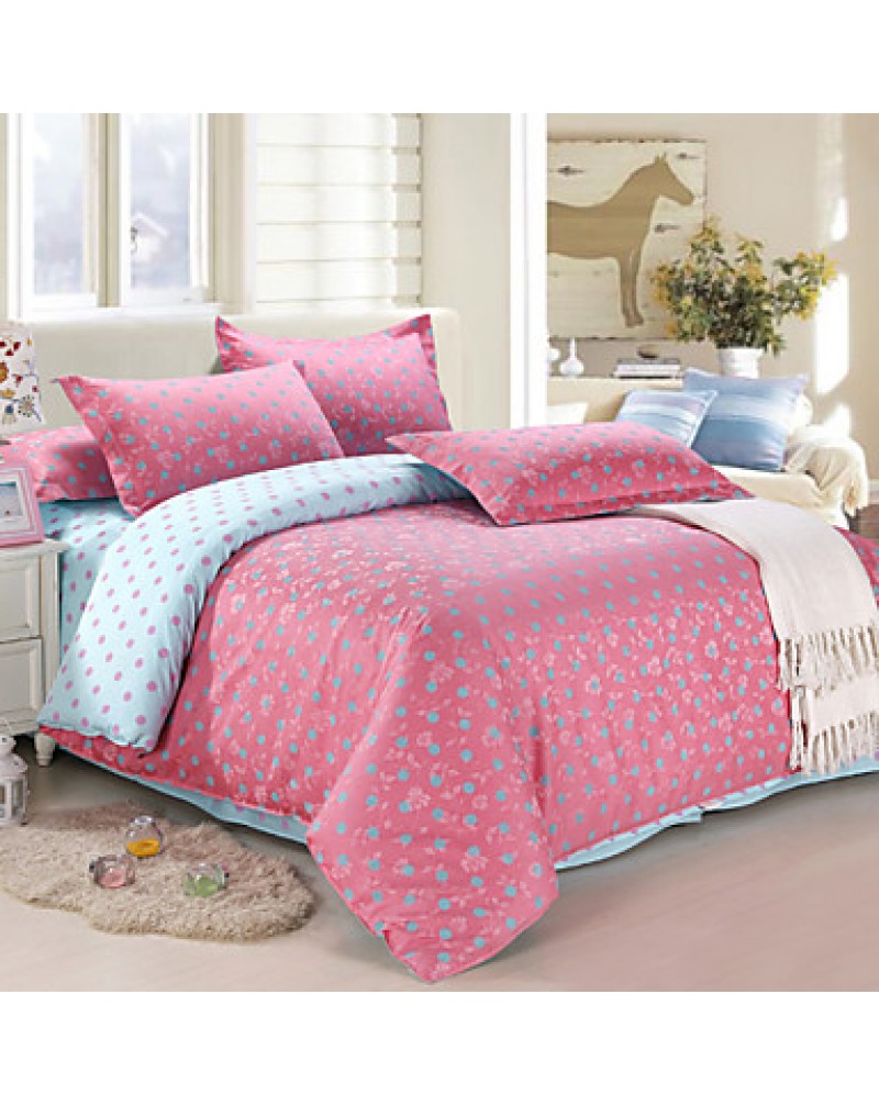 Floral Cotton / Faux Silk 4 Piece Duvet Cover Sets