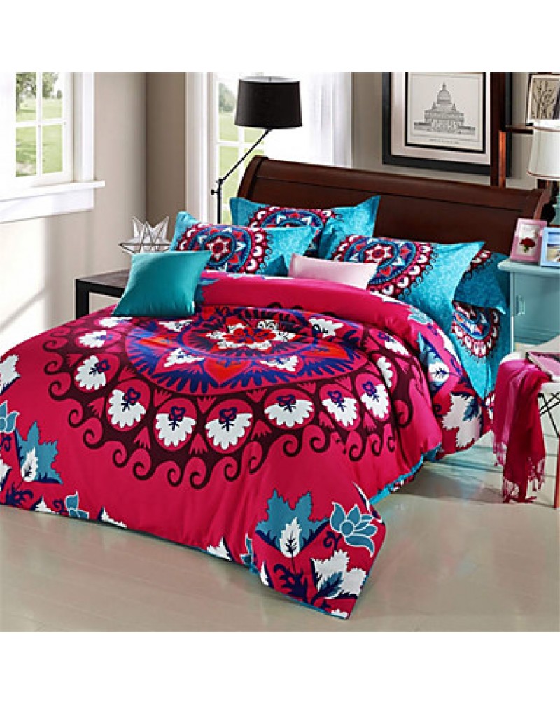 Mandala Bedding Set Floral Rose Red Home Textiles 100% Cotton Kaleidoscope Comforter Cover Queen 4pcs