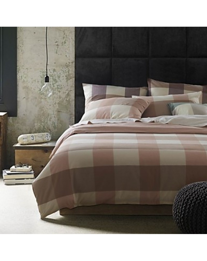 Simple 100%Cotton Washed Lattice Pattern Duvet Cover (Pink and Grey)