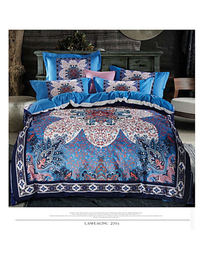 Luxury Bedding Set Blue Retro Design Quilt Cover No Fading Quality Bed Sheet Queen Size 4pcs Bedspread