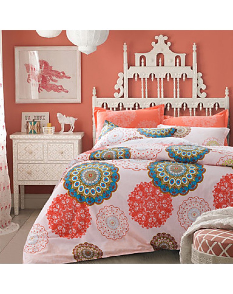 Orange 100% Cotton Bedclothes 4pcs Bedding Set Queen Size Duvet Cover Set