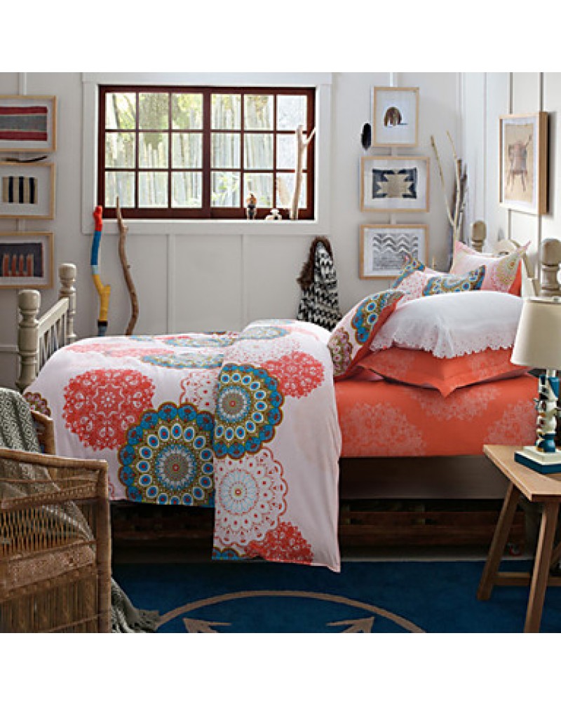 Orange 100% Cotton Bedclothes 4pcs Bedding Set Queen Size Duvet Cover Set