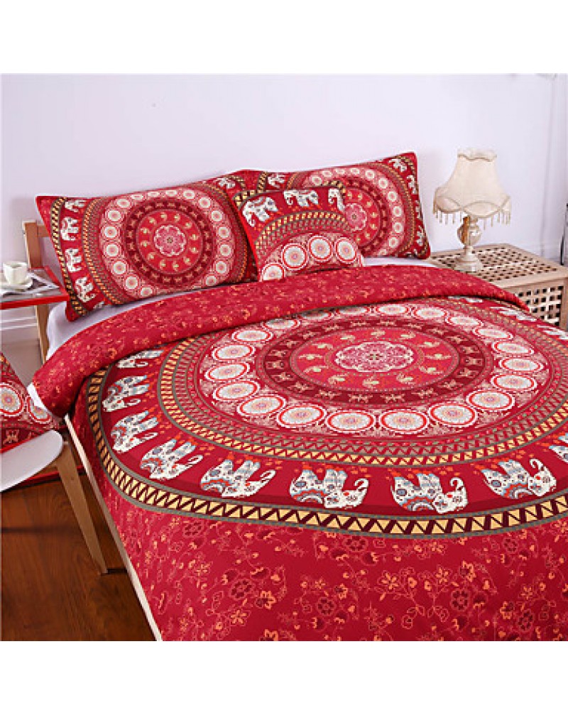 Red Mandala Bedding Home Elephant Messenger Indian Bed Linen Soft Fabric Moroccan Bedclothes 3Pcs Real