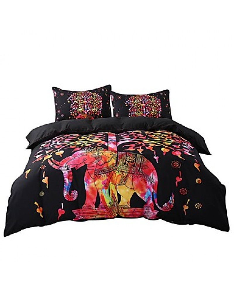 Black Bedding Set Black and RedDuvet Cover and Pillowcase Indian Style Print Exotic Bedclothes