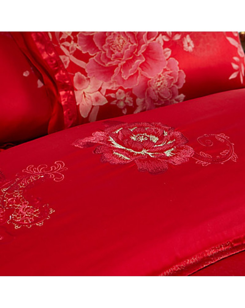 Chinese style Luxury Silk Cotton Blend Duvet Cover Sets Queen King Size Bedding Set