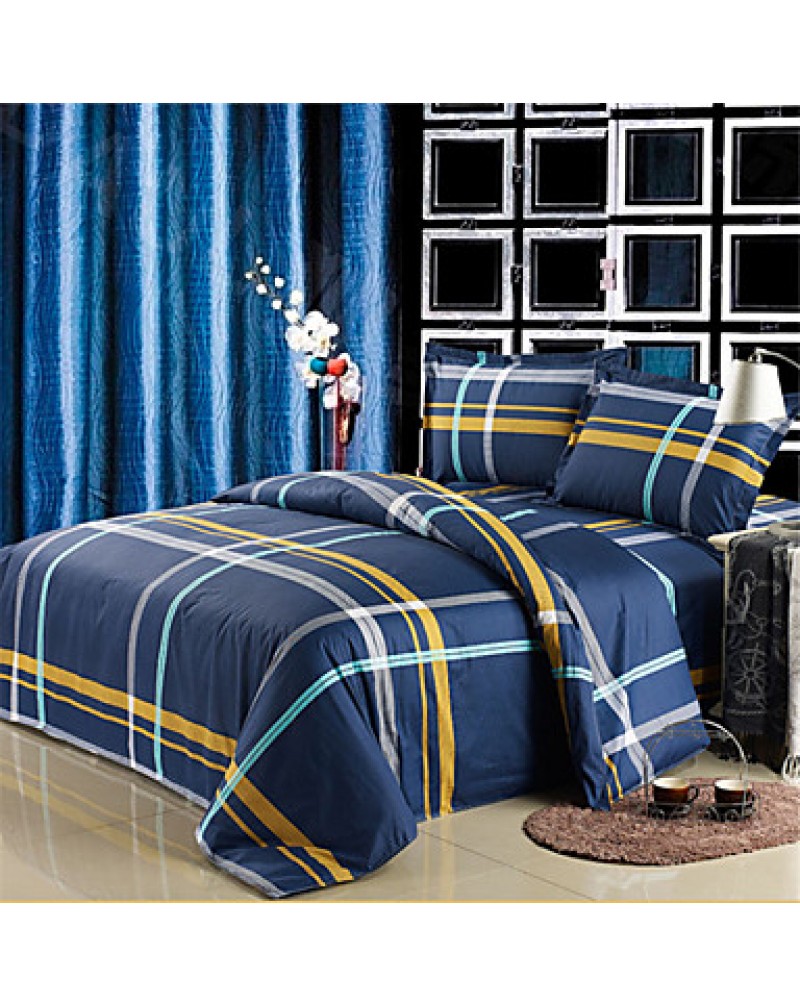 Dark Blue Color Duvet Cover Fashion Soft & Comfortable Stripe Printed Full/Queen/King Size