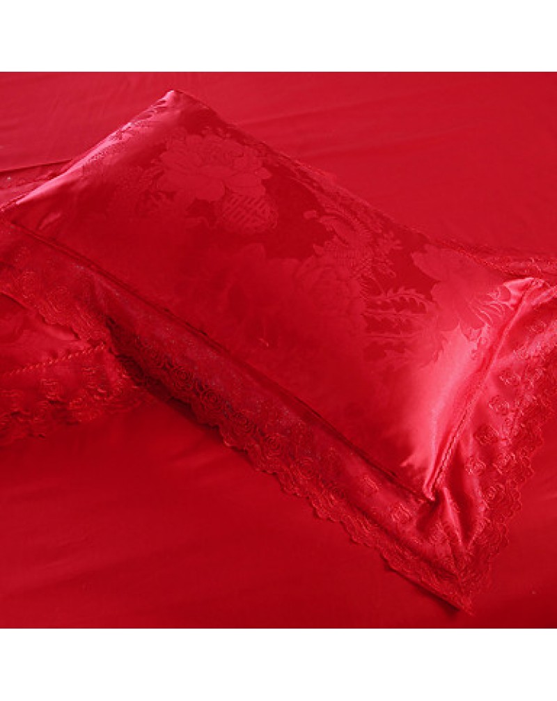 Bedding Set Red Queen King Size Luxury Silk Cotton Blend Lace Duvet Cover Sets Jacquard Pattern