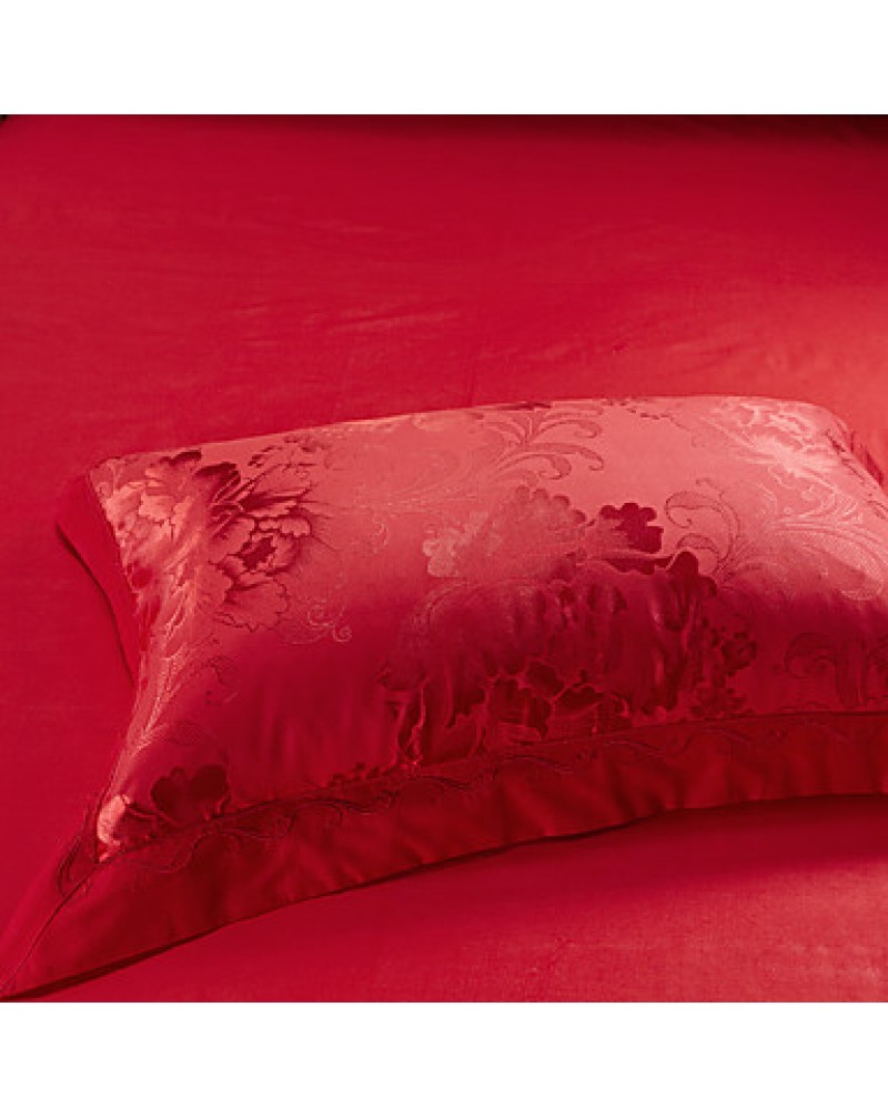 Red Luxury Silk Cotton Blend Duvet Cover Sets Queen King Size Bedding Set