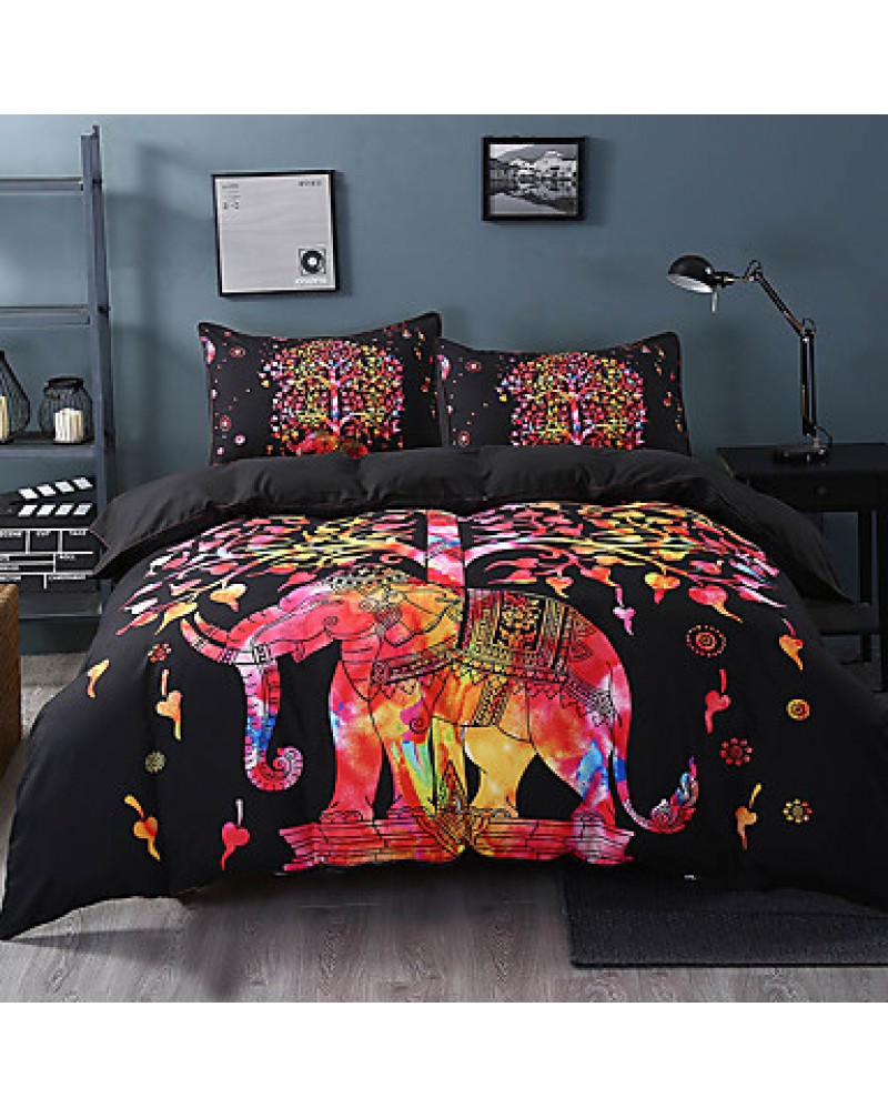 Black Bedding Set Black and RedDuvet Cover and Pillowcase Indian Style Print Exotic Bedclothes